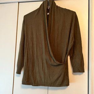 NY & Company Olive Green Faux Wrap Sweater - Medium